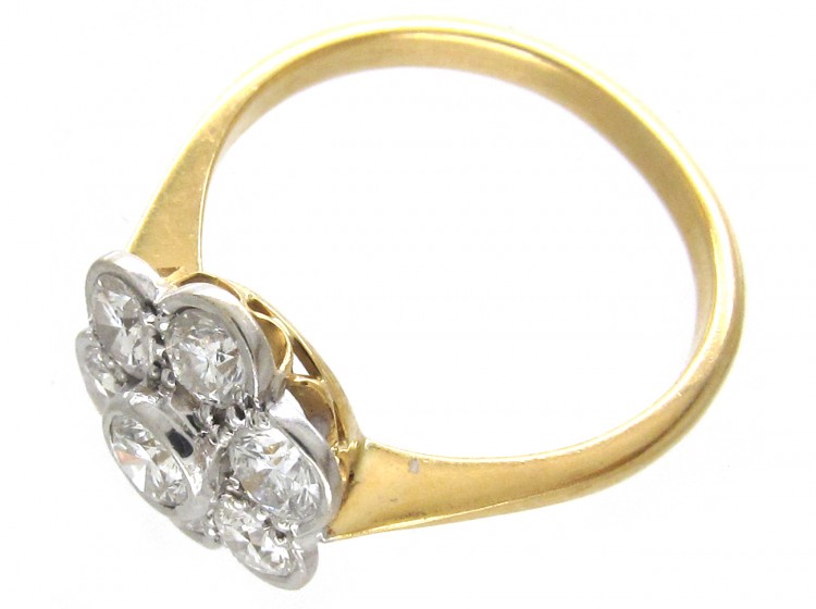 Edwardian 18ct Gold & Platinum Diamond Daisy Cluster Ring