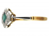Art Deco 18ct Gold & Platinum Emerald & Diamond Scalloped Edge Ring