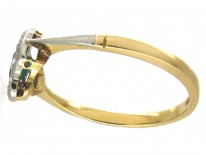 Art Deco 18ct Gold & Platinum Emerald & Diamond Scalloped Edge Ring