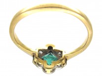 Art Deco 18ct Gold & Platinum Emerald & Diamond Scalloped Edge Ring