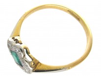 Art Deco 18ct Gold & Platinum Emerald & Diamond Scalloped Edge Ring