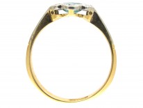 Art Deco 18ct Gold & Platinum Emerald & Diamond Scalloped Edge Ring