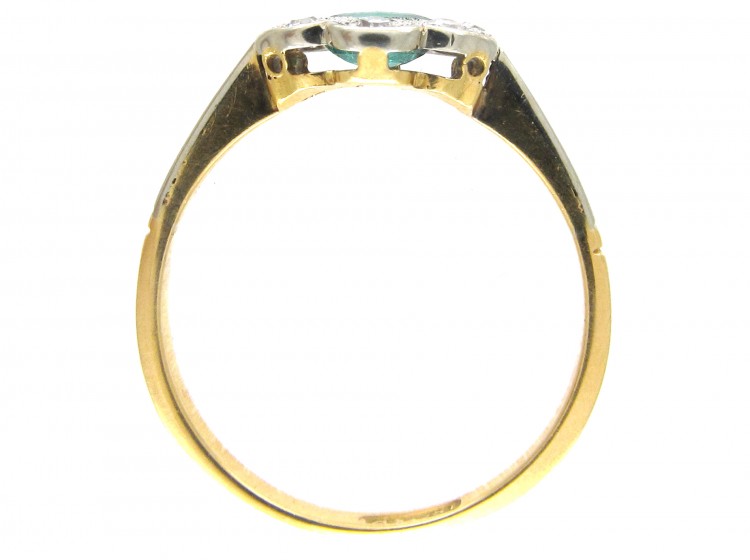 Art Deco 18ct Gold & Platinum Emerald & Diamond Scalloped Edge Ring