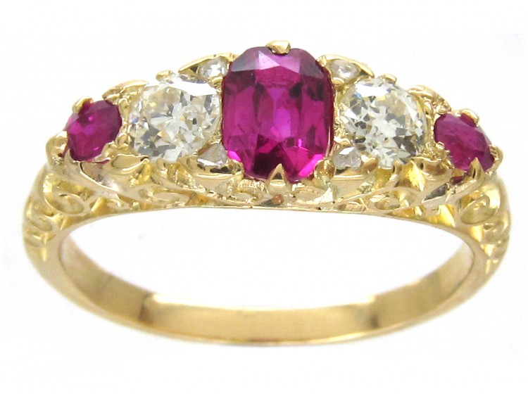 Edwardian Ruby & Diamond Five Stone Ring