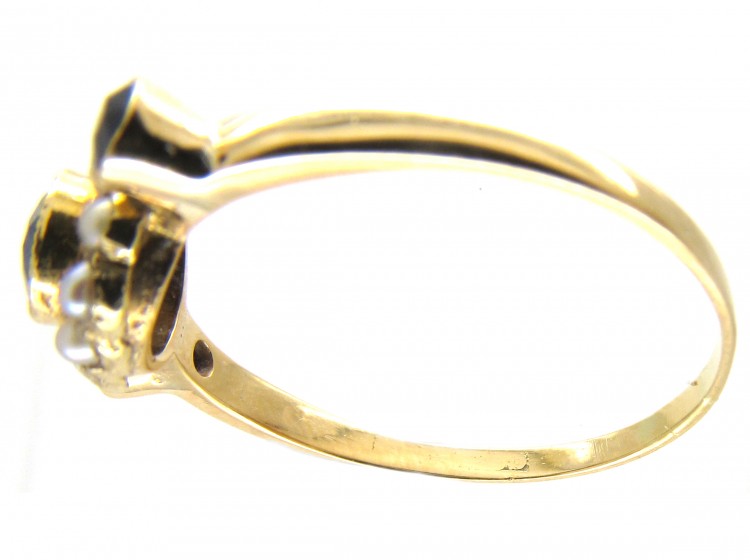 Edwardian 18ct Gold Sapphire & Natural Pearl Cluster Ring