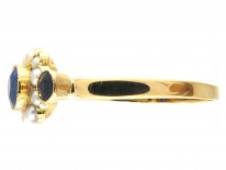 Edwardian 18ct Gold Sapphire & Natural Pearl Cluster Ring