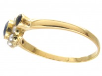 Edwardian 18ct Gold Sapphire & Natural Pearl Cluster Ring
