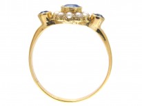Edwardian 18ct Gold Sapphire & Natural Pearl Cluster Ring
