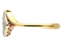 Art Deco 18ct Gold & Platinum & Diamond Tilted Square Ring