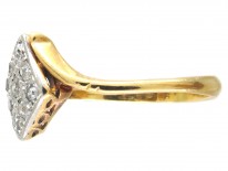 Art Deco 18ct Gold & Platinum & Diamond Tilted Square Ring