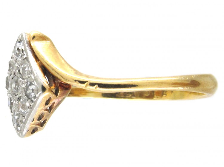 Art Deco 18ct Gold & Platinum & Diamond Tilted Square Ring