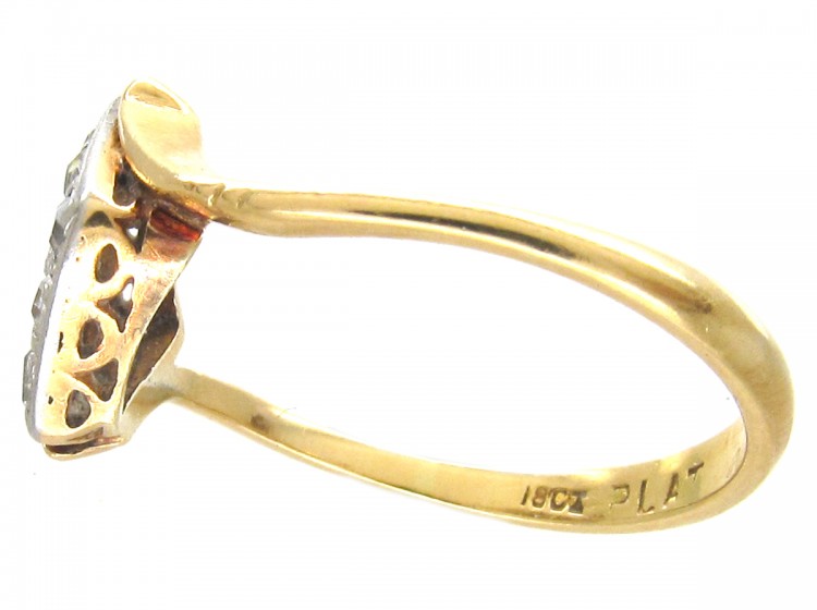 Art Deco 18ct Gold & Platinum & Diamond Tilted Square Ring