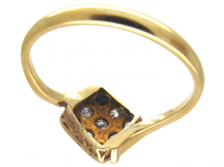Art Deco 18ct Gold & Platinum & Diamond Tilted Square Ring