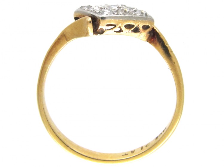 Art Deco 18ct Gold & Platinum & Diamond Tilted Square Ring