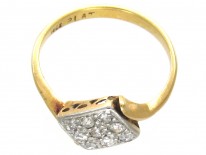 Art Deco 18ct Gold & Platinum & Diamond Tilted Square Ring