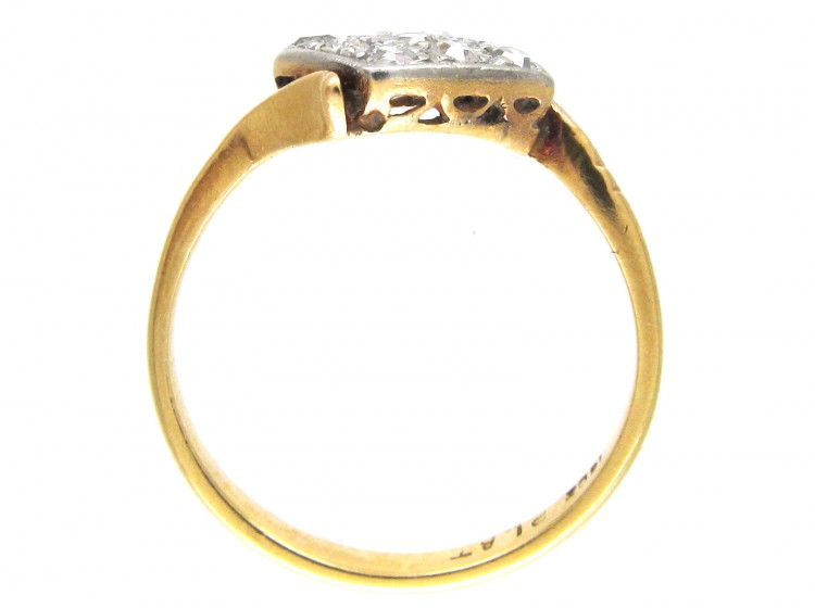 Art Deco 18ct Gold & Platinum & Diamond Tilted Square Ring