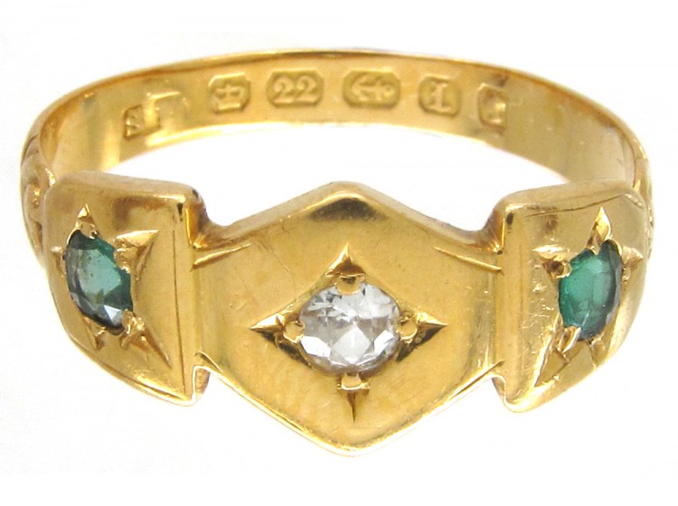 Victorian 22ct Gold Emerald & Diamond Ring
