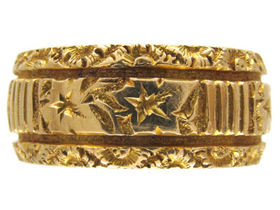 Victorian 18ct Gold Wide Vine Leaf Design Wedding Ring
