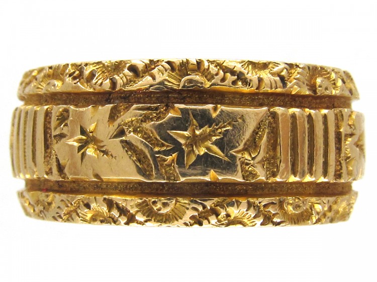 Victorian 18ct Gold Wide Vine Leaf Design Wedding Ring