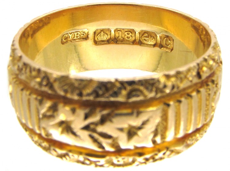 Victorian 18ct Gold Wide Vine Leaf Design Wedding Ring