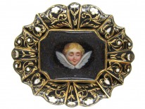Swiss Enamel 15ct Gold & Enamel Cherub in the Night Sky Brooch