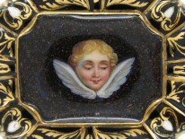 Swiss Enamel 15ct Gold & Enamel Cherub in the Night Sky Brooch