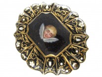Swiss Enamel 15ct Gold & Enamel Cherub in the Night Sky Brooch