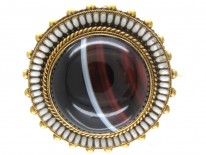 Victorian 15ct Gold, Enamel & Banded Sardonyx Round Brooch
