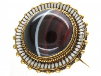 Victorian 15ct Gold, Enamel & Banded Sardonyx Round Brooch