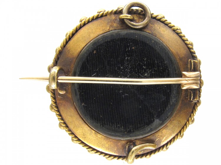 Victorian 15ct Gold, Enamel & Banded Sardonyx Round Brooch