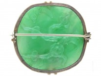 Art Deco Natural Green Jade Carved Flowers Brooch