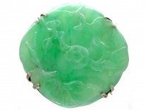 Art Deco Natural Green Jade Carved Flowers Brooch