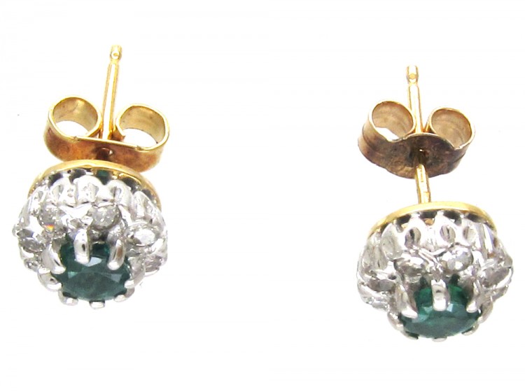 Diamond & Emerald Cluster Earrings