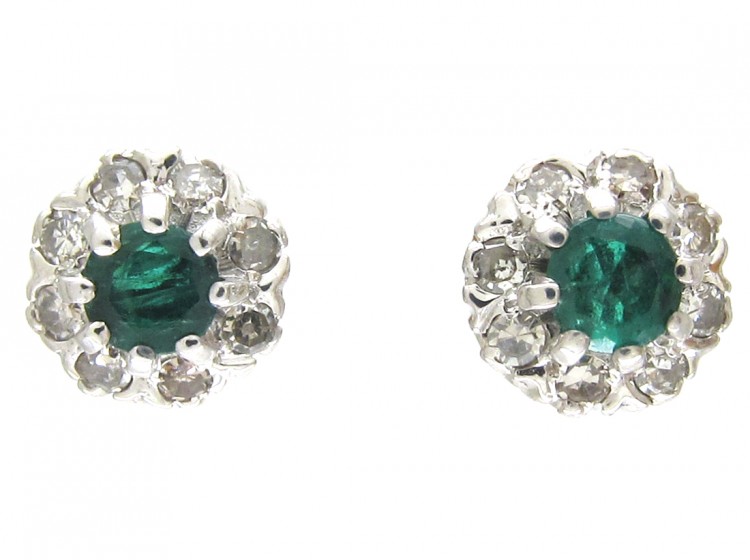 Diamond & Emerald Cluster Earrings