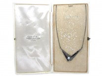 Art Deco Silver, Onyx, Pearl & Marcasite Pendant on Chain