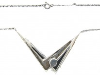 Art Deco Silver, Onyx, Pearl & Marcasite Pendant on Chain