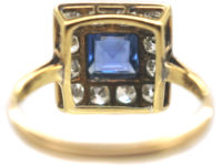 Art Deco 18ct Gold & Platinum Square Sapphire & Diamond Ring
