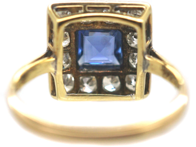 Art Deco 18ct Gold & Platinum Square Sapphire & Diamond Ring