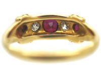 Edwardian 18ct Gold Ruby & Diamond Five Stone Ring