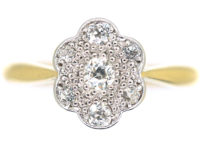 Edwardian 18ct Gold & Platinum Diamond Set Oval Daisy Cluster Ring