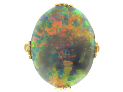 18ct Gold Large Oval Black Opal Ring