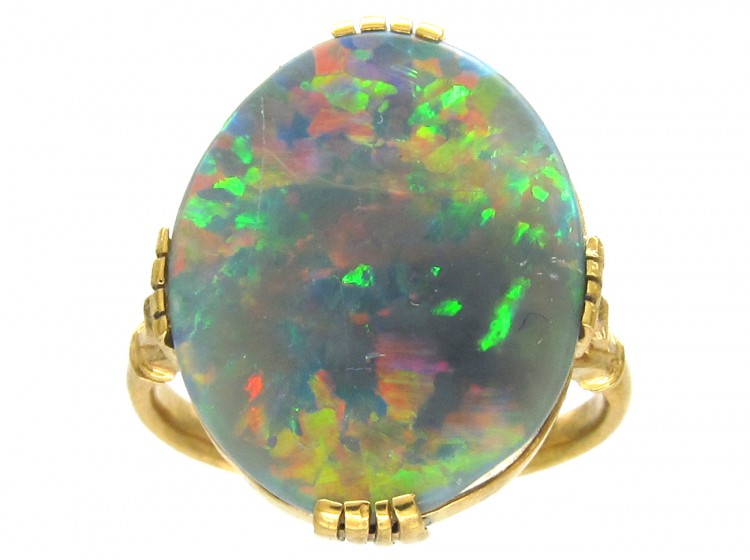18ct Gold Large Oval Black Opal Ring