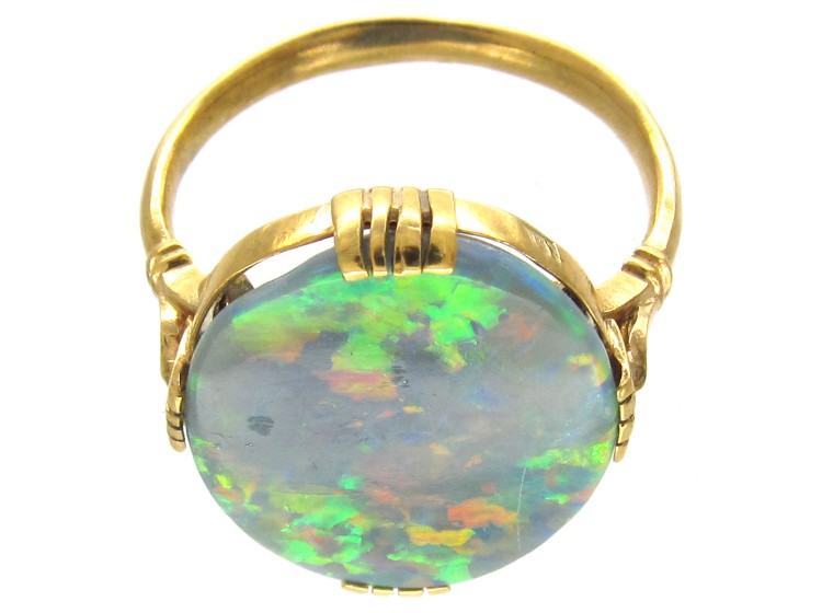 18ct Gold Large Oval Black Opal Ring