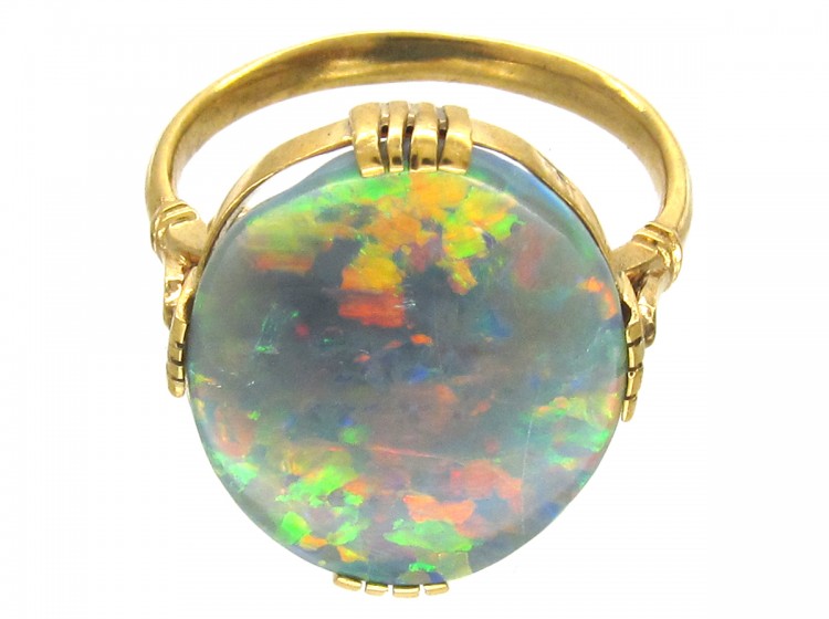 18ct Gold Large Oval Black Opal Ring