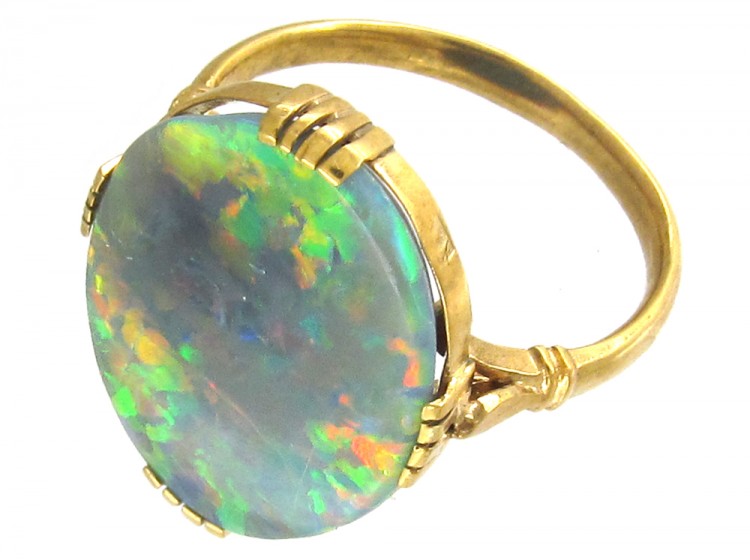 18ct Gold Large Oval Black Opal Ring