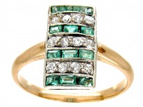 Art Deco Emerald & Diamond Rectangular Stripes Ring
