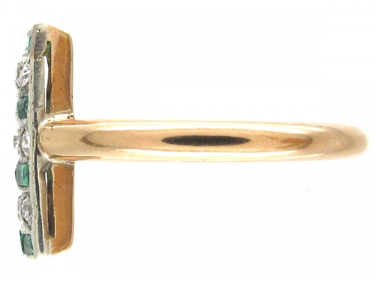 Art Deco Emerald & Diamond Rectangular Stripes Ring