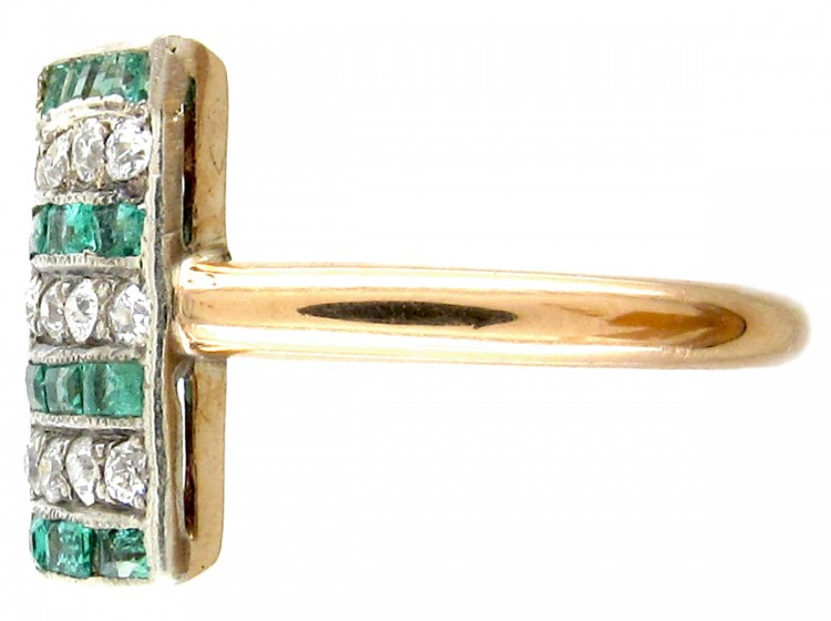 Art Deco Emerald & Diamond Rectangular Stripes Ring