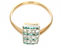 Art Deco Emerald & Diamond Rectangular Stripes Ring