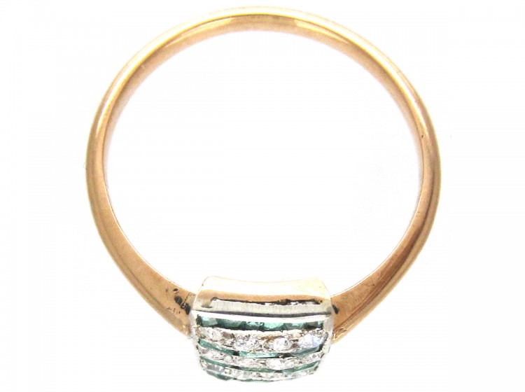 Art Deco Emerald & Diamond Rectangular Stripes Ring